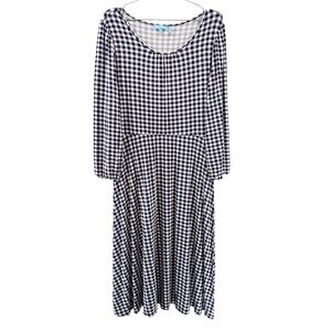 DRAPER JAMES Gingham Check Long Sleeve Midi Dress • Large • navy white